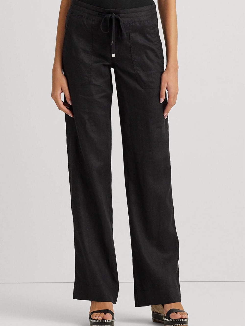 Lauren Ralph Lauren Wide Leg Drawstring Linen Pants - Black